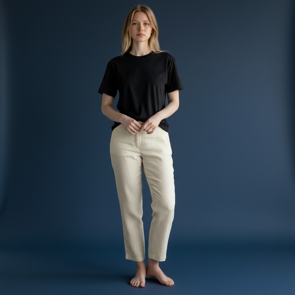 Abercrombie & Fitch Women Cream Linen Blend Crop Pants Size 16 33 Flat Front